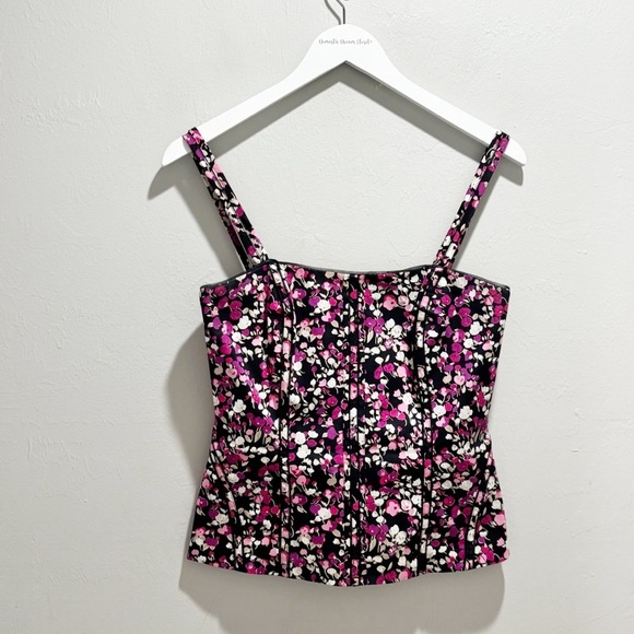 WHITE HOUSE BLACK MARKET Women’s Black Pink Floral Structured Corset Top Size 4 - Picture 1 of 12